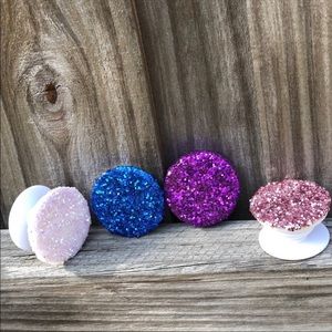 Glitter phone pop up stand and grip collapsable